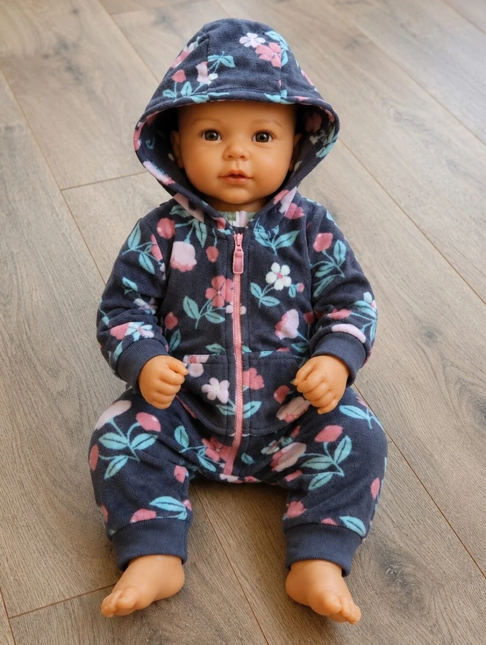 3m Carter's Fleece Floral Hooded Romper